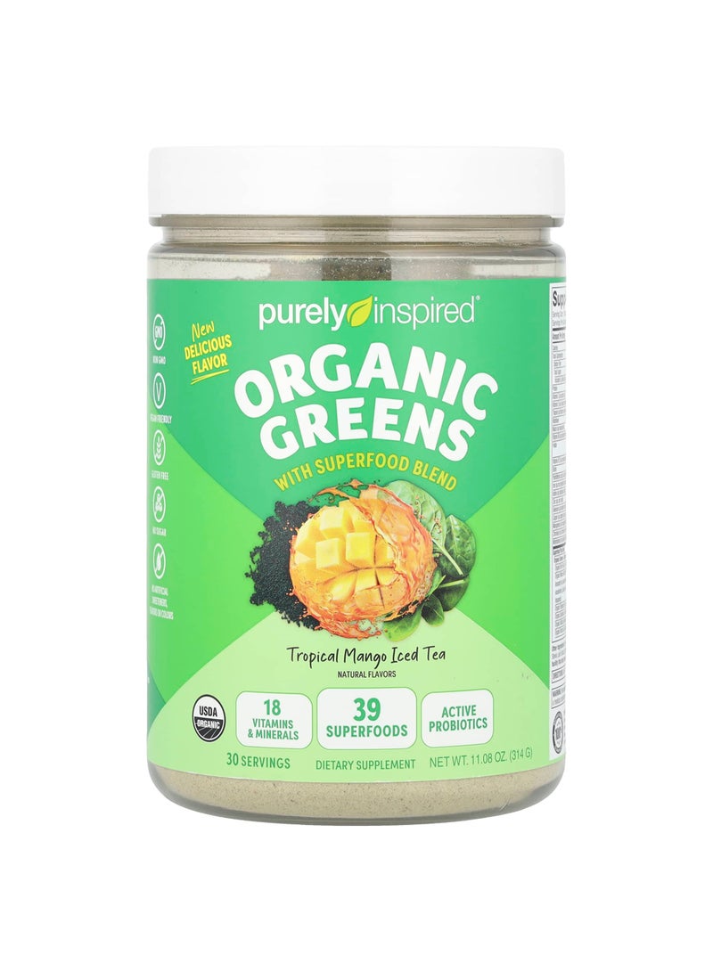 Organic Greens With Superfood Blend, Tropical Mango Iced Tea, 11.08 oz (314 g)
